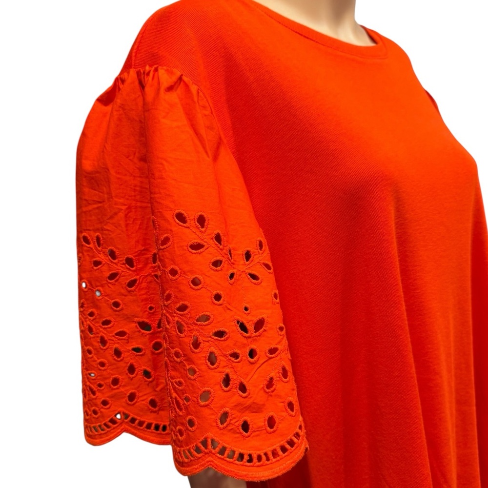 PHILOSOPHY Vibrant Eyelet Sleeve Crew Neck Blouse Poppy Orange NWT 3X - Picture 3 of 17